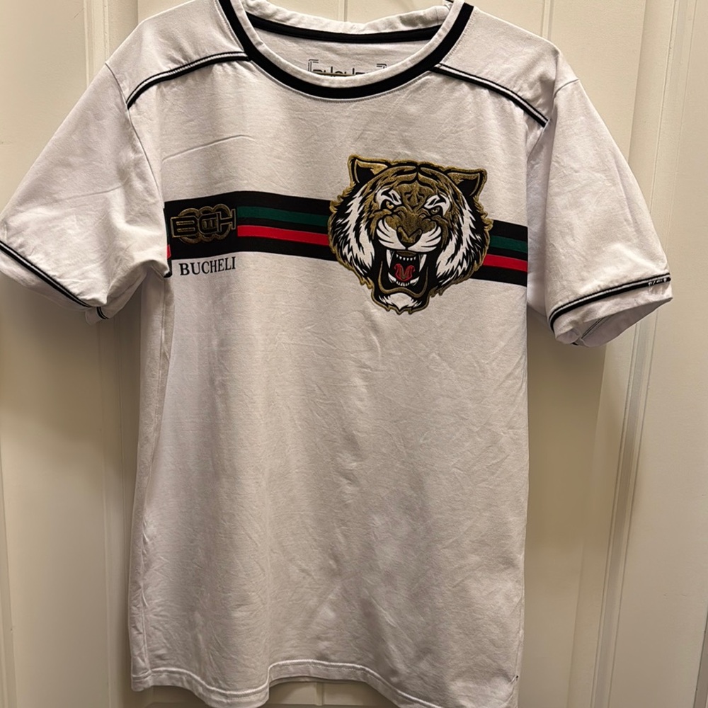 Bucheli Mens White Tiger Graphic T-Shirt